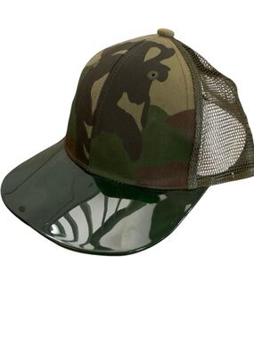 Army Green Camo Mesh Trucker Hat Strapback PVC Visor